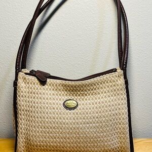 Vintage Carryland Straw Woven Shoulder Bag Cream and Brown Double Handles